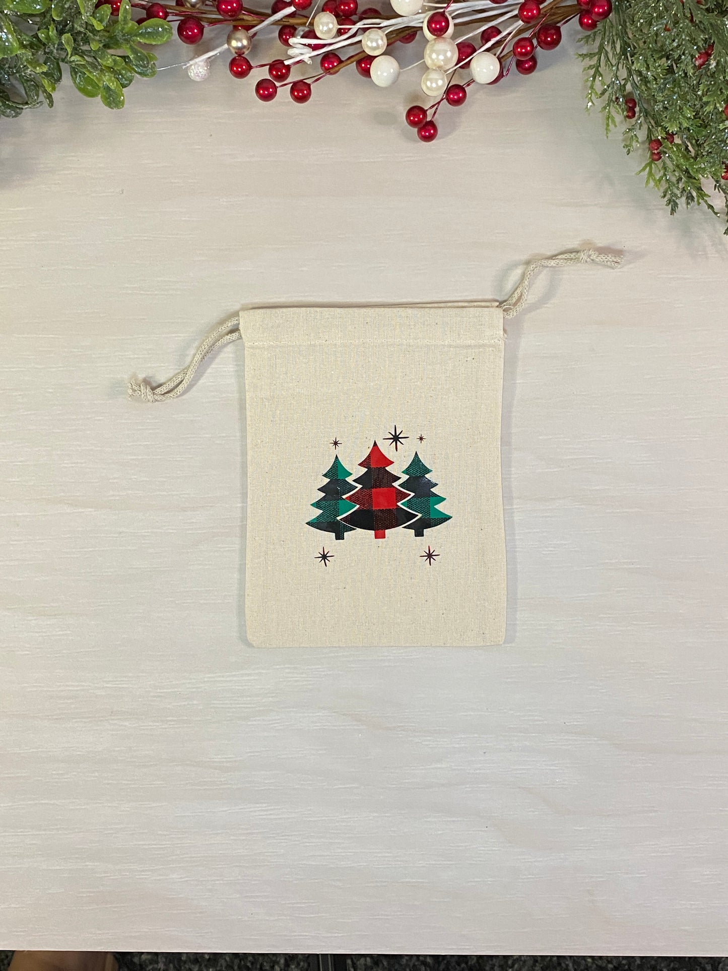 Sac cadeau réutilisable - motif de Noël vert et noir