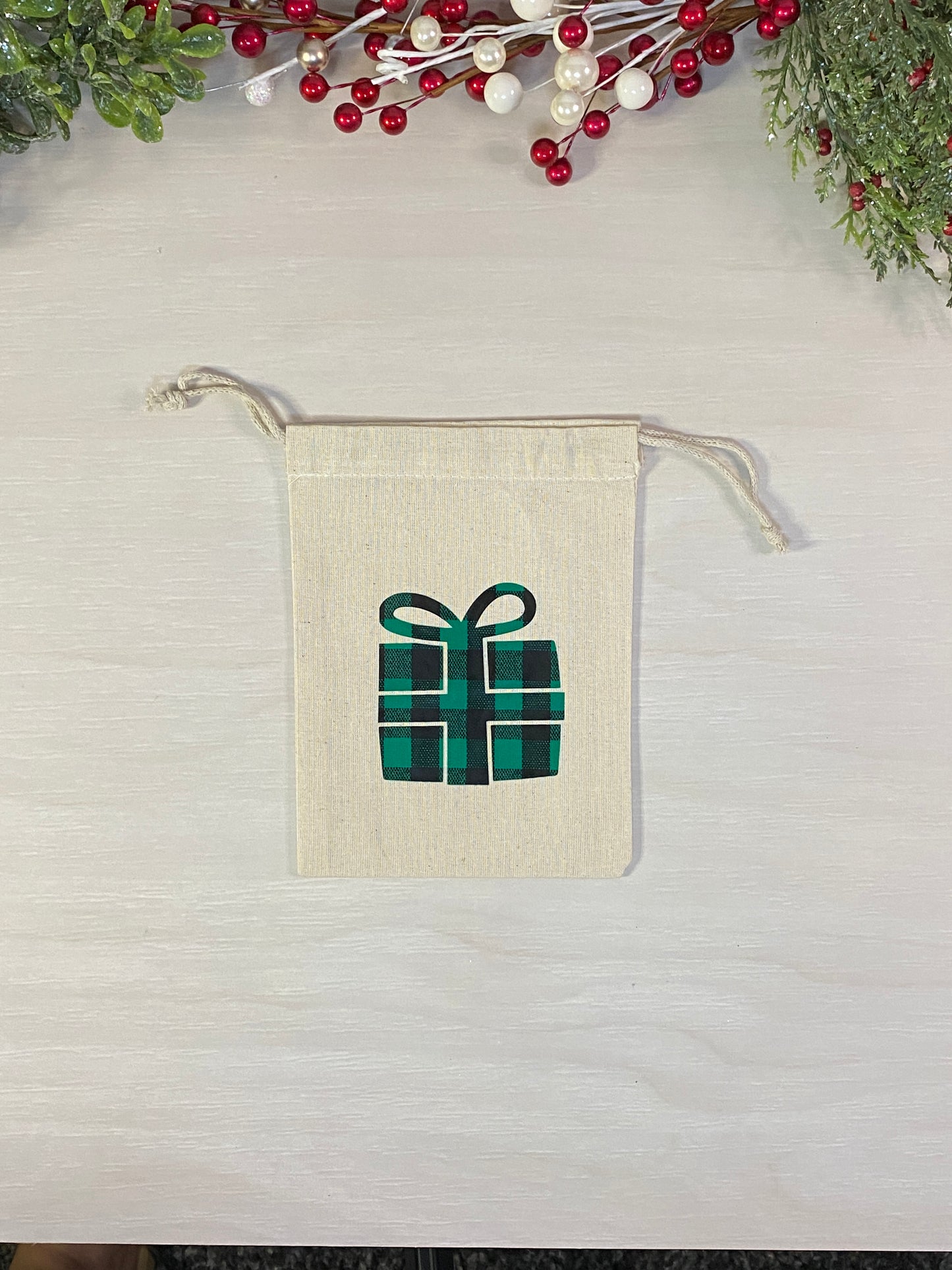 Sac cadeau réutilisable - motif de Noël vert et noir